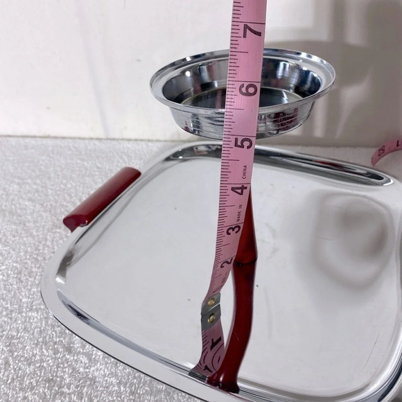 Vintage Glo Hill Gourmates Chrome Serving Tray W Cherry Red Bakelite Accents - Picture 12 of 13
